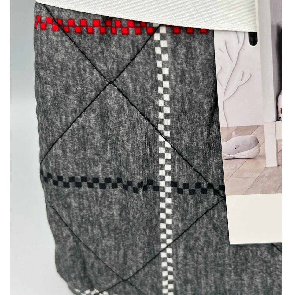 Pillowfort Plaid Quilt Twin Grey Brand New Diamond Quilted Red White Accents